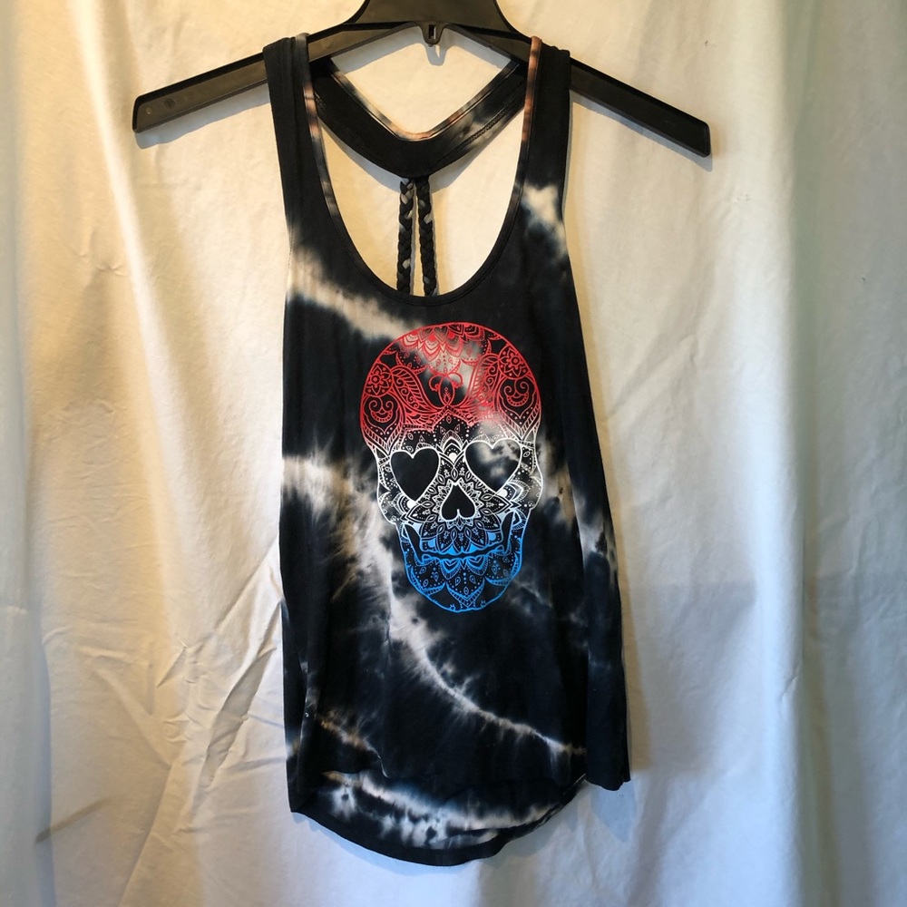 Tie dye/ red white blue skull tank top